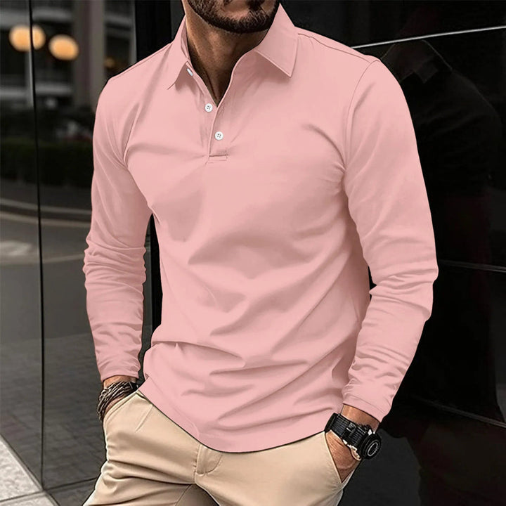 Herre Langærmet Poloshirt - Med Knaplukning