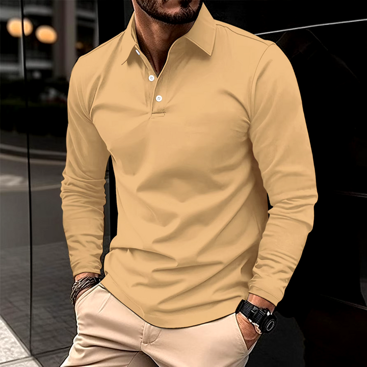 Herre Langærmet Poloshirt - Med Knaplukning