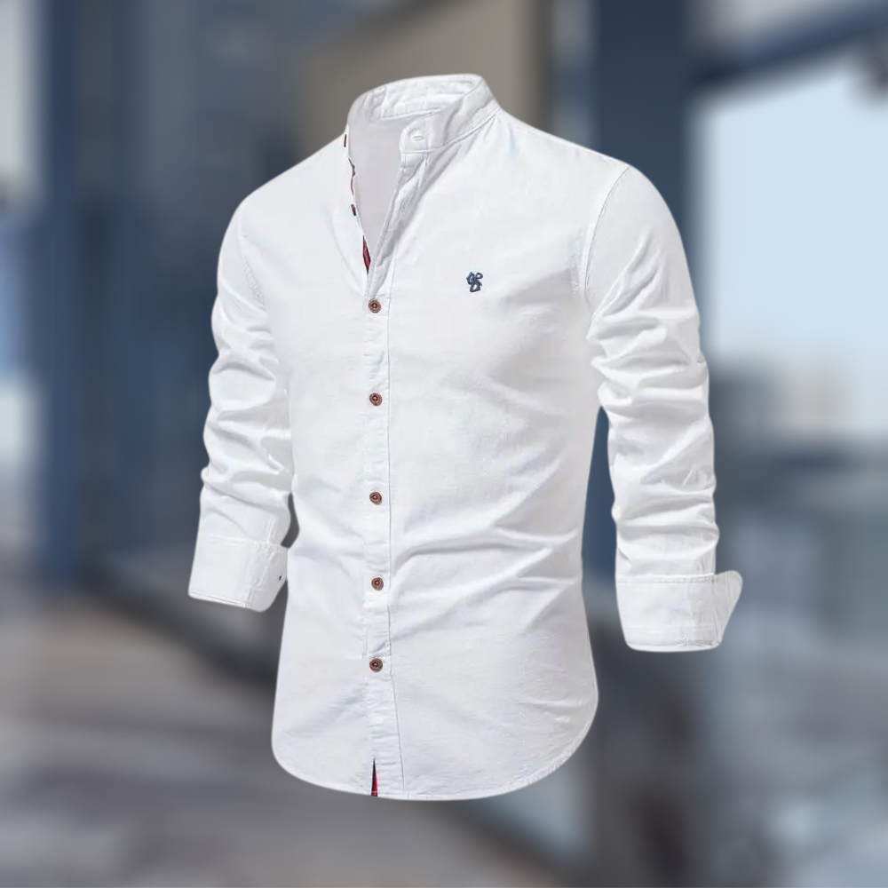 Herre Mandarin Krave Skjorte - Slim Fit Langærmet Knaplukning