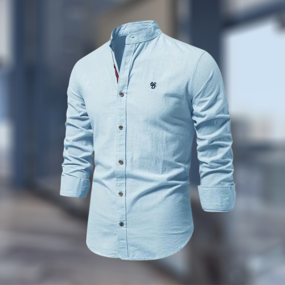 Herre Mandarin Krave Skjorte - Slim Fit Langærmet Knaplukning