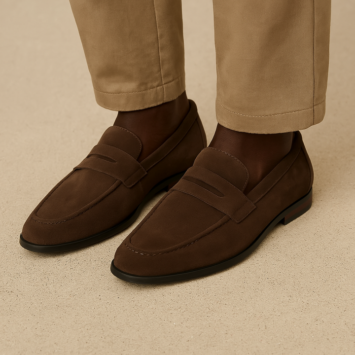 Herre Penny Loafers – Slip-On i Ruskindsfinish med Flad Sål