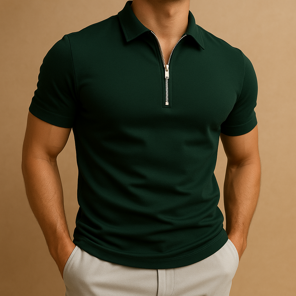 Herre Poloshirt med Korte Ærmer - Kvartlynlås i Kraven