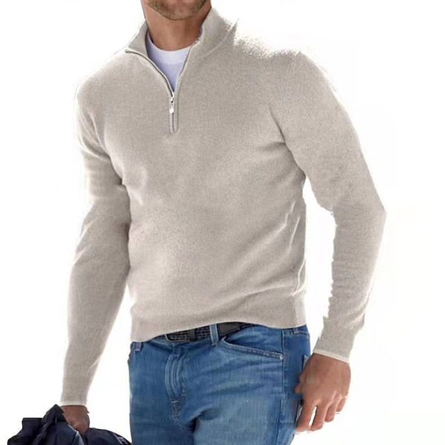 Herre Pullover Med Kvart Lynlås - Stående Krave