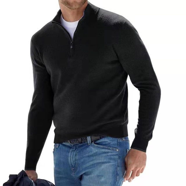 Herre Pullover Med Kvart Lynlås - Stående Krave