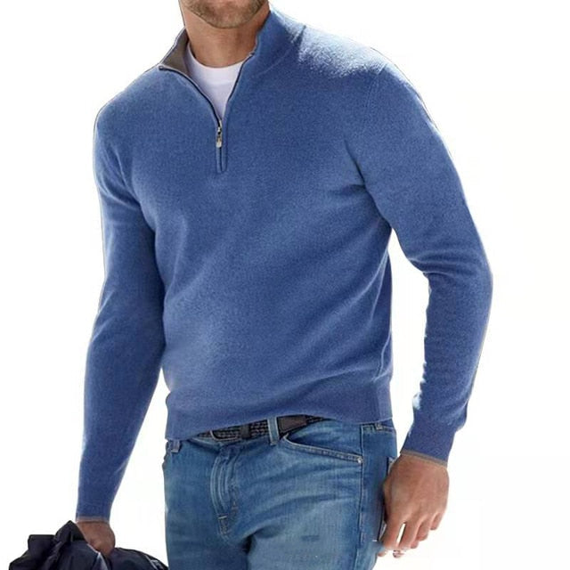 Herre Pullover Med Kvart Lynlås - Stående Krave