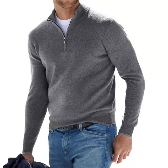 Herre Pullover Med Kvart Lynlås - Stående Krave