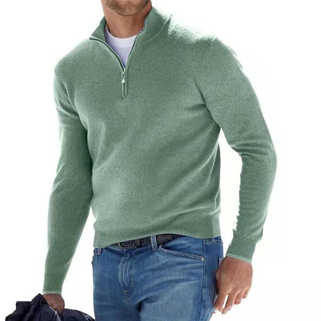 Herre Pullover Med Kvart Lynlås - Stående Krave