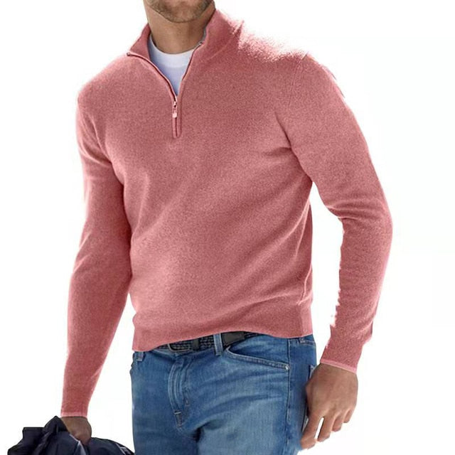 Herre Pullover Med Kvart Lynlås - Stående Krave