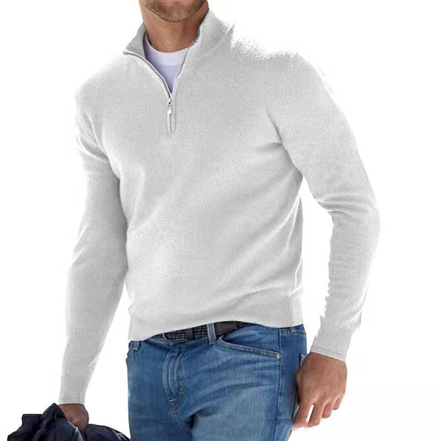 Herre Pullover Med Kvart Lynlås - Stående Krave