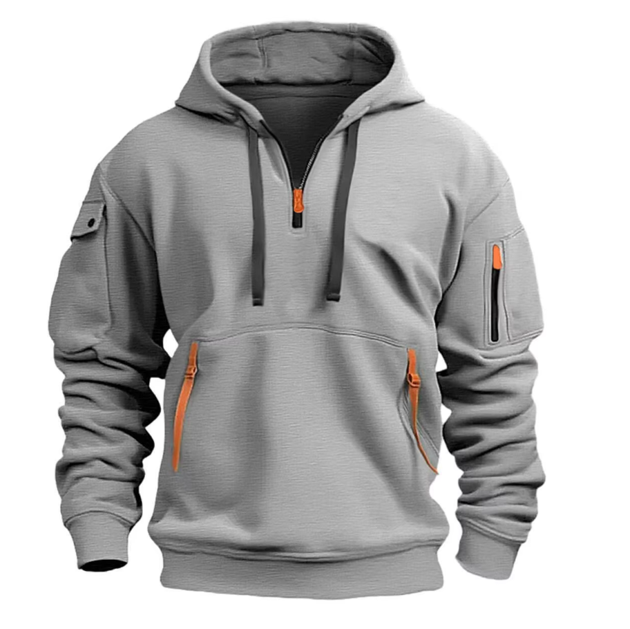 Herre Quarter Zip Hættetrøje - Pullover Sweatshirt Med Flere Lommer