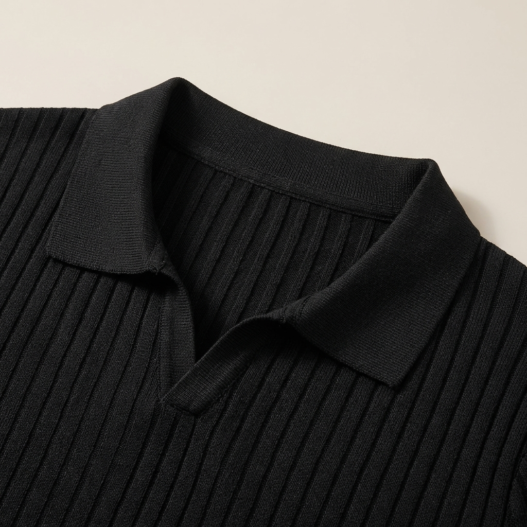 Herre Ribstrikket Poloshirt - Johnnykrave Med Korte Ærmer