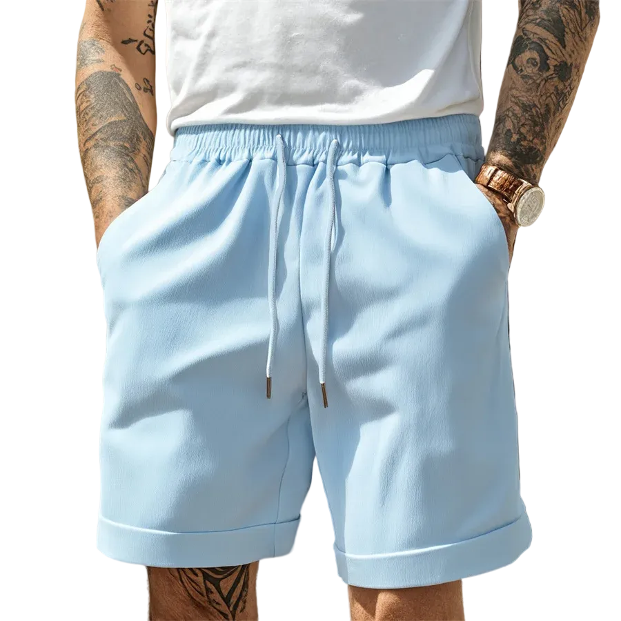 Herre Shorts Med Elastisk Talje Og Snøre - Oprullet Kant Til Over Knæet