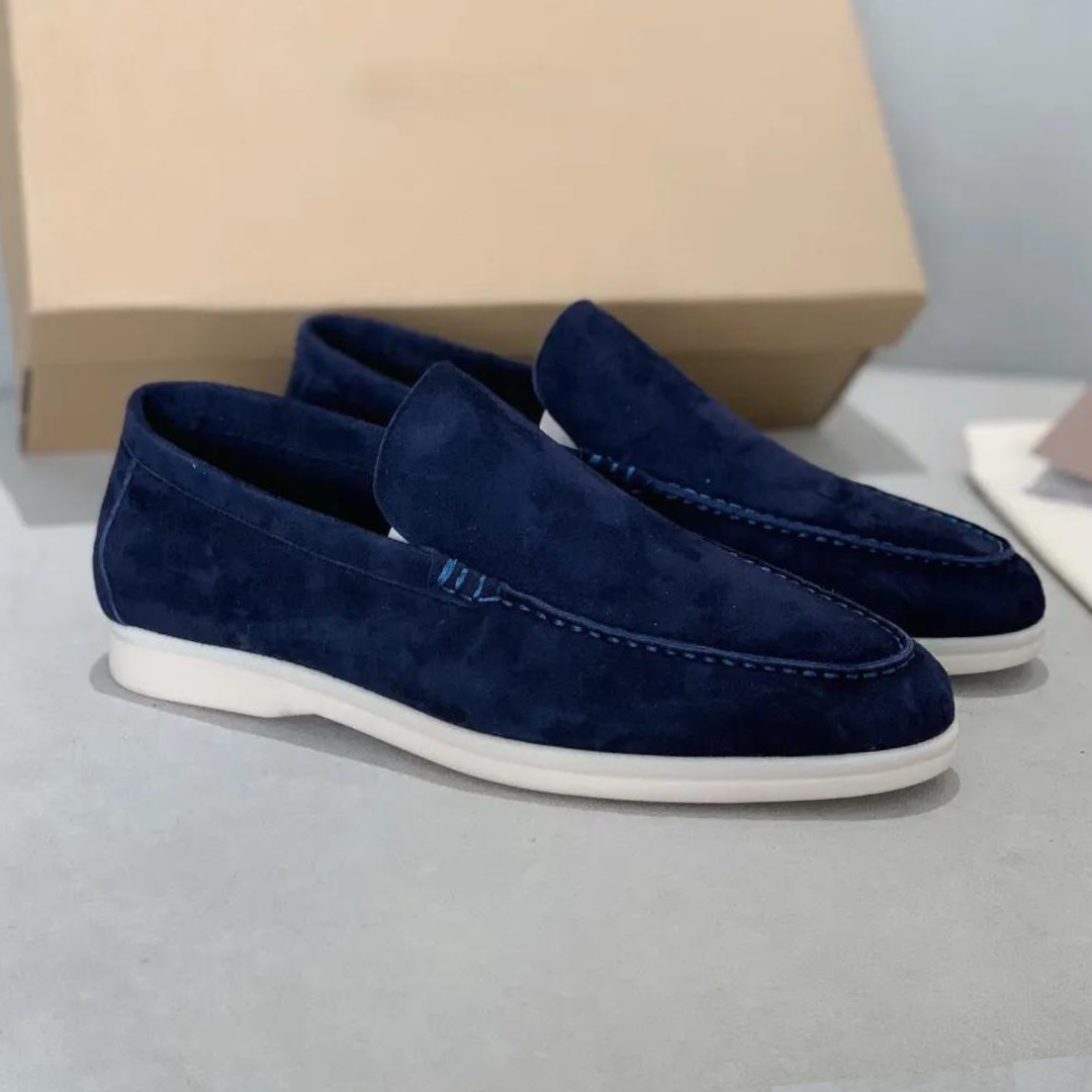 Herre Slip-On Loafers - Mokkasintå Med Hvid Sål