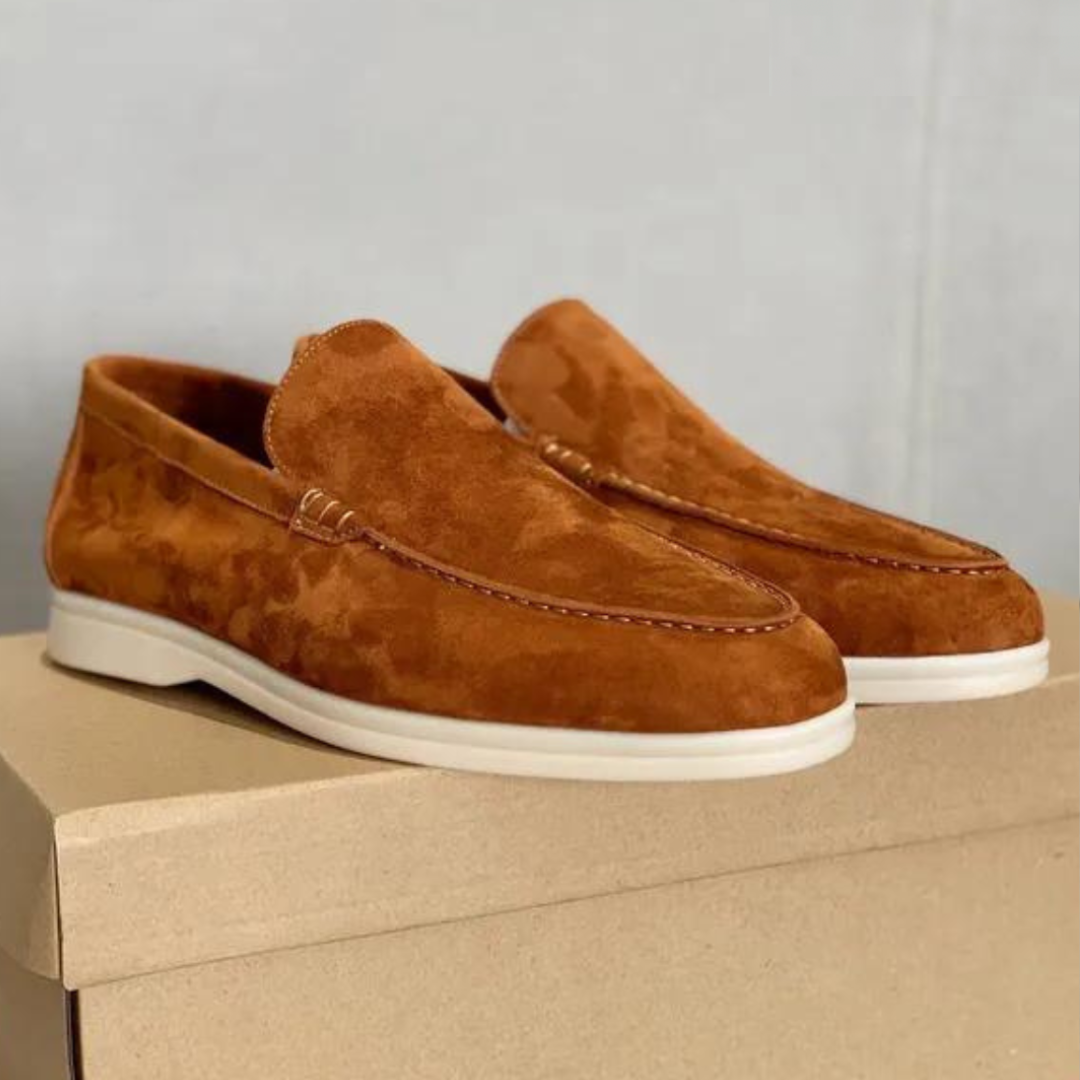 Herre Slip-On Loafers - Mokkasintå Med Hvid Sål