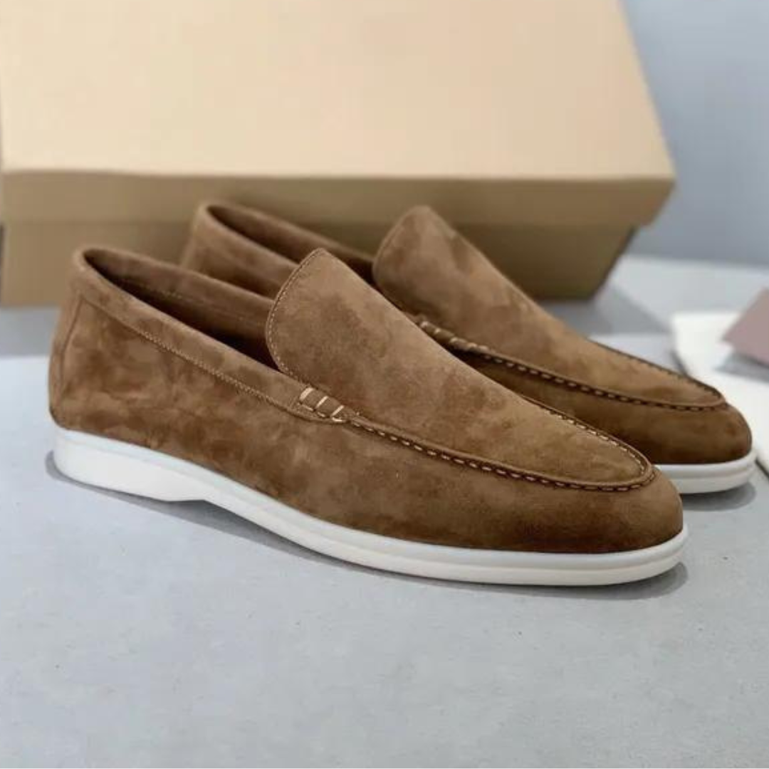 Herre Slip-On Loafers - Mokkasintå Med Hvid Sål