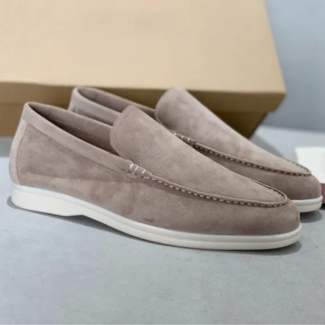 Herre Slip-On Loafers - Mokkasintå Med Hvid Sål