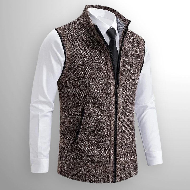 Herre Sweatervest Med Lynlås - Ærmeløs Med Stående Krave