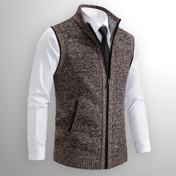 Herre Sweatervest Med Lynlås - Ærmeløs Med Stående Krave