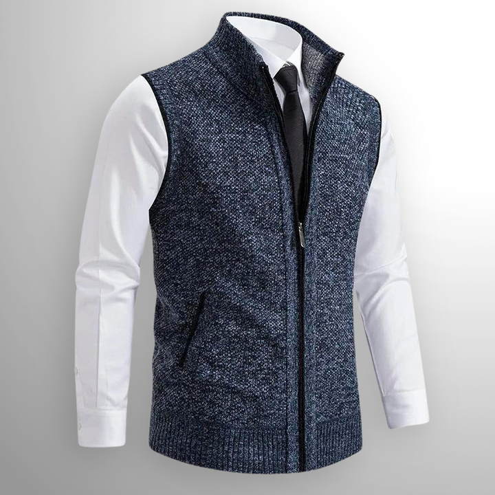 Herre Sweatervest Med Lynlås - Ærmeløs Med Stående Krave