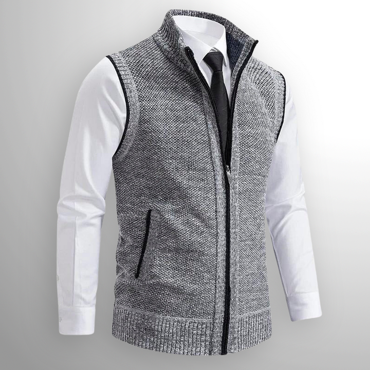Herre Sweatervest Med Lynlås - Ærmeløs Med Stående Krave