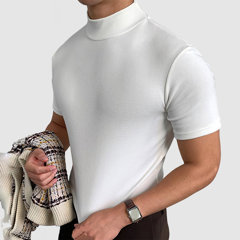 Herre T-Shirt Med Stående Krave - Korte Ærmer