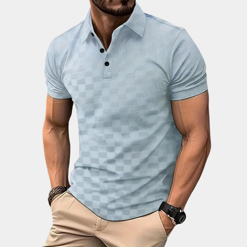 Herre Tekstureret Polo Shirt - Slim Fit Korte Ærmer Knapkrave