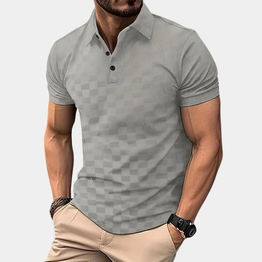 Herre Tekstureret Polo Shirt - Slim Fit Korte Ærmer Knapkrave
