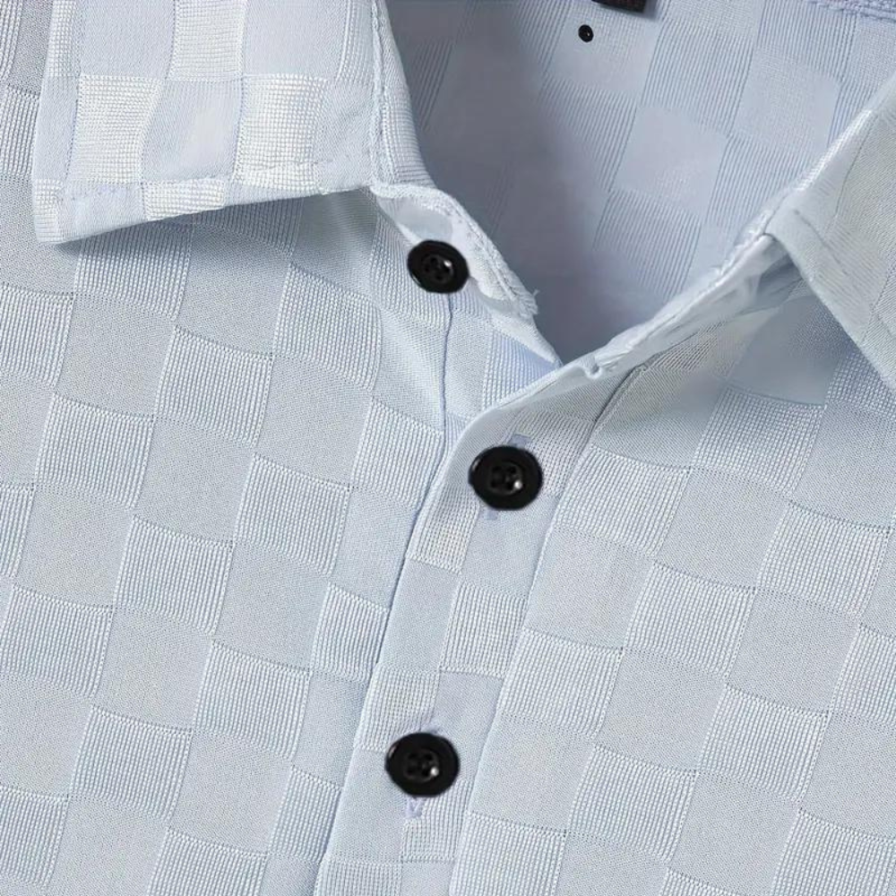 Herre Tekstureret Polo Shirt - Slim Fit Korte Ærmer Knapkrave