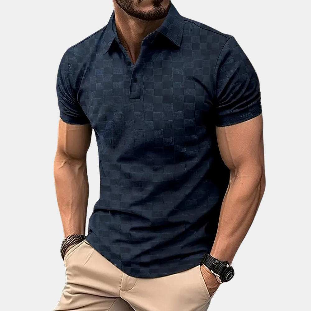 Herre Tekstureret Polo Shirt - Slim Fit Korte Ærmer Knapkrave