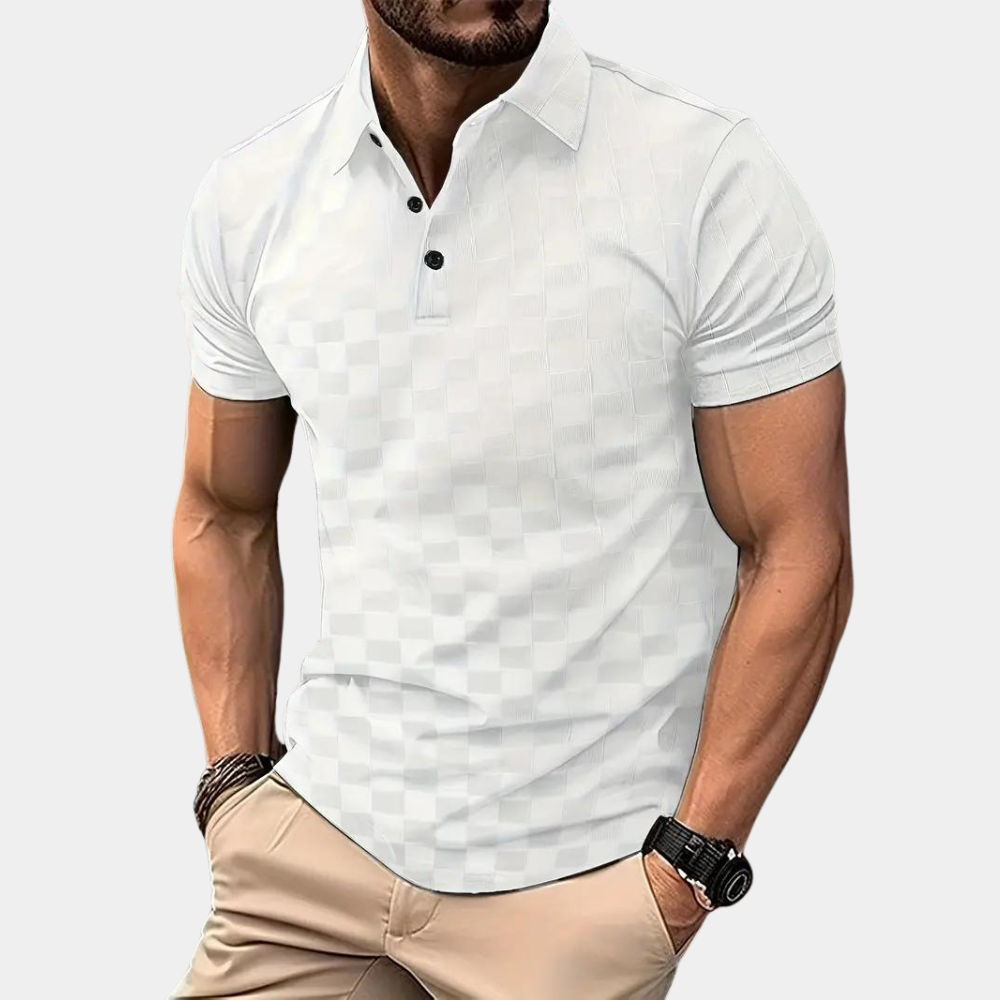 Herre Tekstureret Polo Shirt - Slim Fit Korte Ærmer Knapkrave