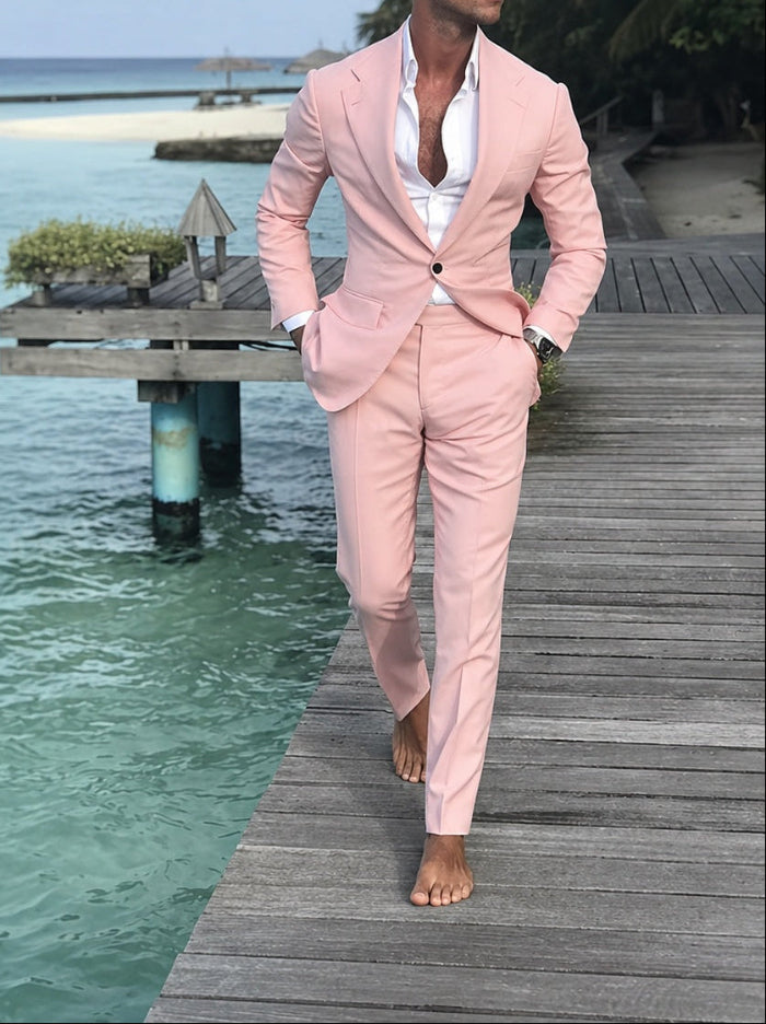 Herre To-Delt Jakkesæt - Blazer Med Én Knap Og Habitbukser