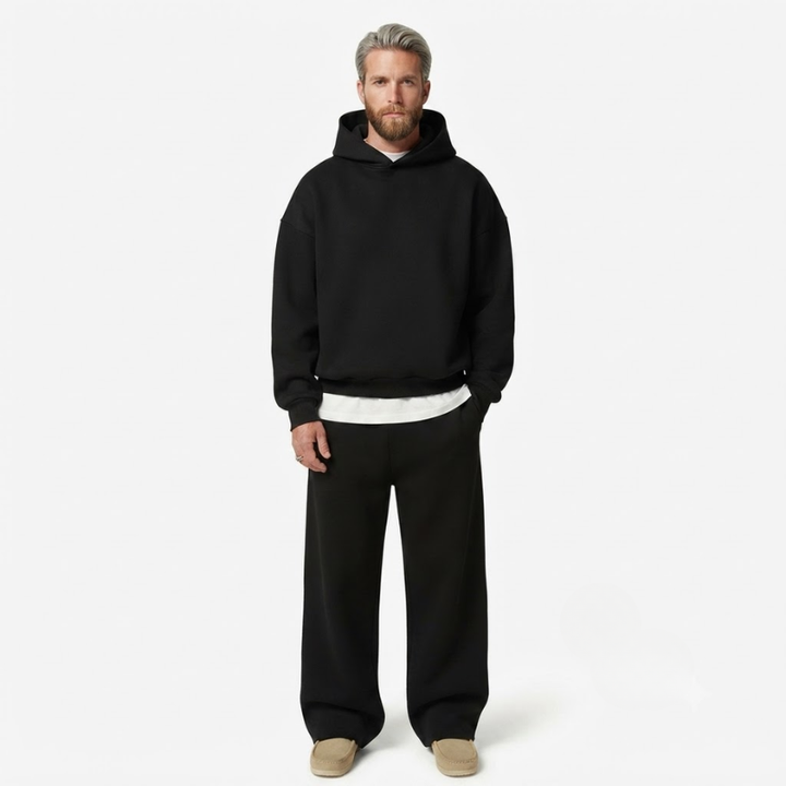 Herre To-Delt Sæt - Hoodie Og Joggingbukser Med Vide Ben