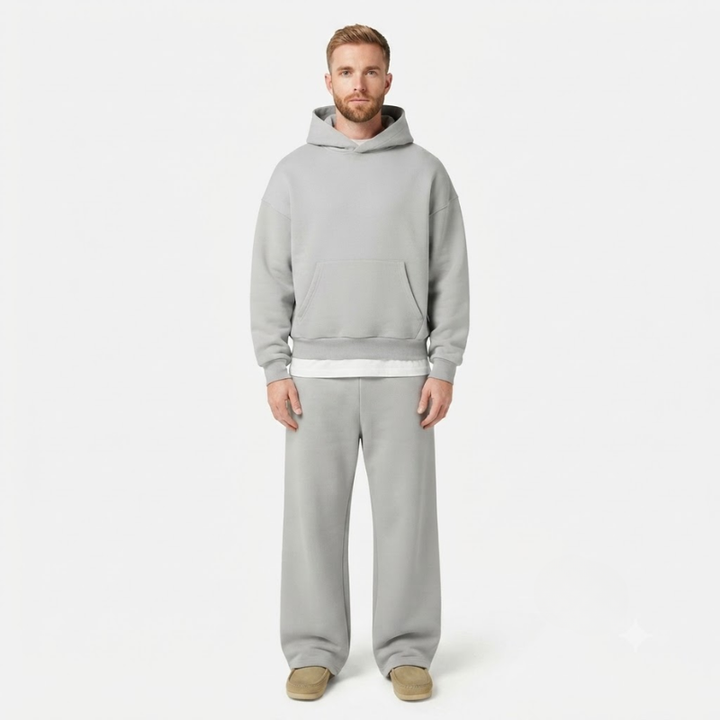 Herre To-Delt Sæt - Hoodie Og Joggingbukser Med Vide Ben