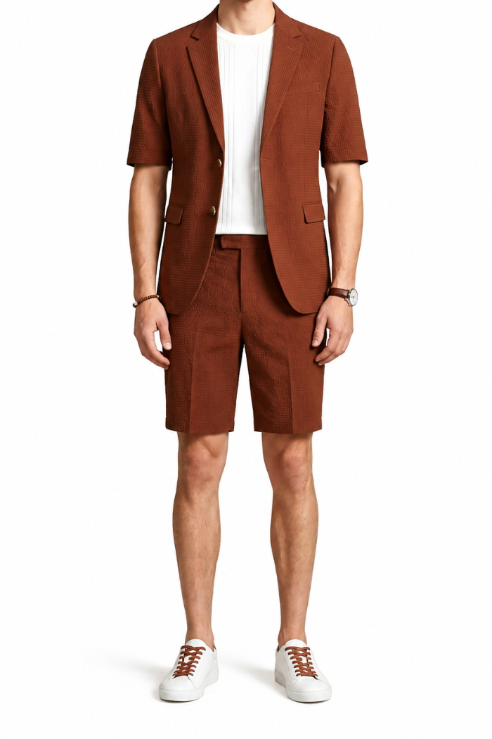 Herre To-Delt Sæt - Kortærmet Blazer Og Skræddersyede Shorts