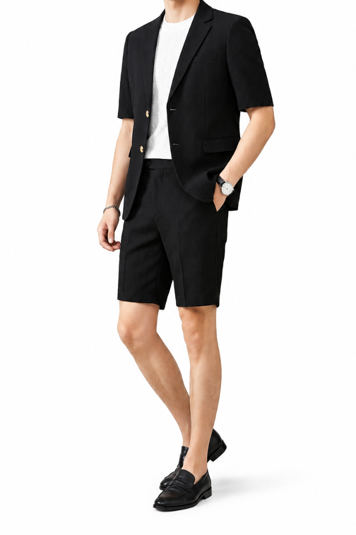 Herre To-Delt Sæt - Kortærmet Blazer Og Skræddersyede Shorts