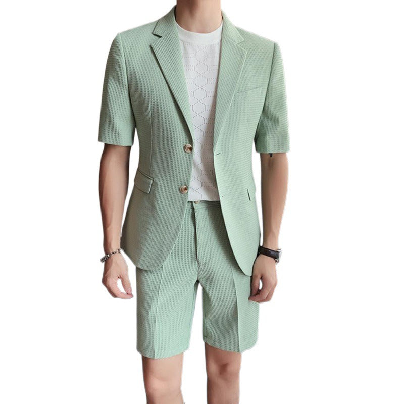 Herre To-Delt Sæt - Kortærmet Blazer Og Skræddersyede Shorts