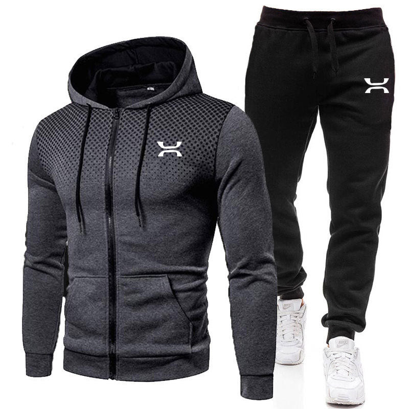 Herre To-Delt Træningssæt - Hoodie Med Lynlås Og Joggingbukser