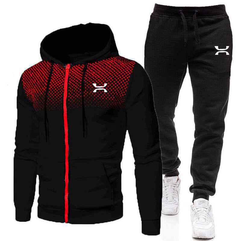 Herre To-Delt Træningssæt - Hoodie Med Lynlås Og Joggingbukser