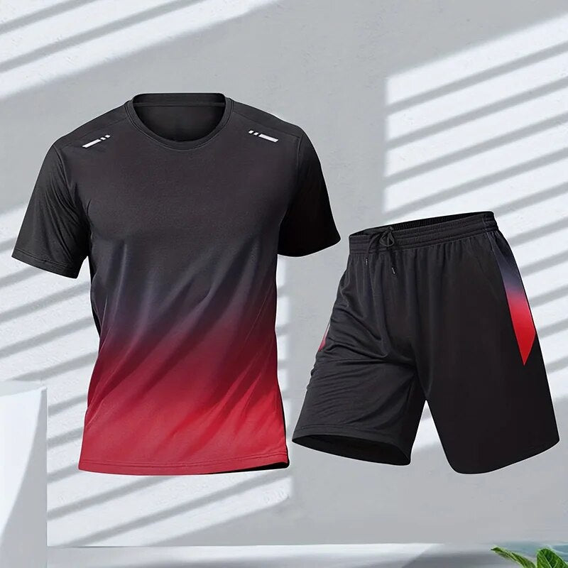 Herre To Delt Sportssæt - Kortærmet T-Shirt Med Gradient Og Shorts