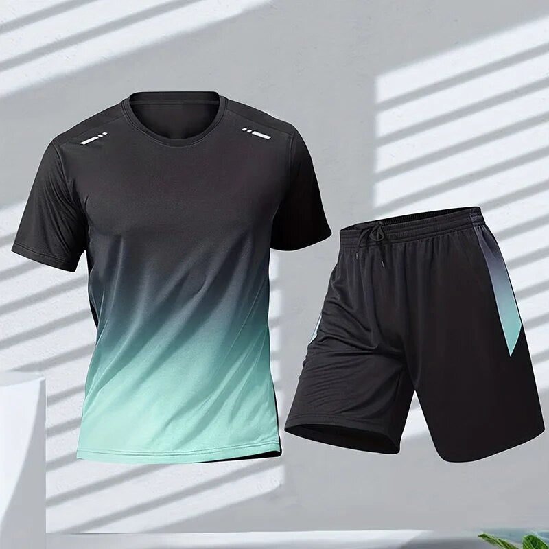 Herre To Delt Sportssæt - Kortærmet T-Shirt Med Gradient Og Shorts
