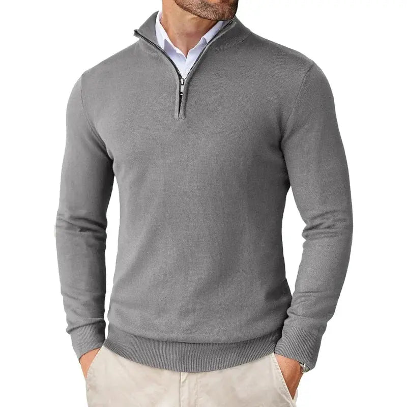 Herre Trøje Med Kvartrits Lynlås - Pullover Med Høj Krave Og Lange Ærmer