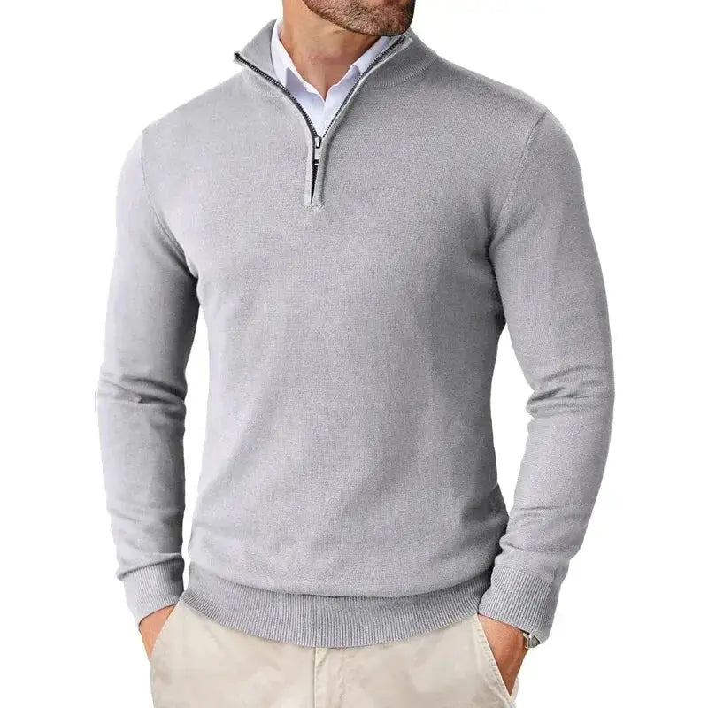 Herre Trøje Med Kvartrits Lynlås - Pullover Med Høj Krave Og Lange Ærmer