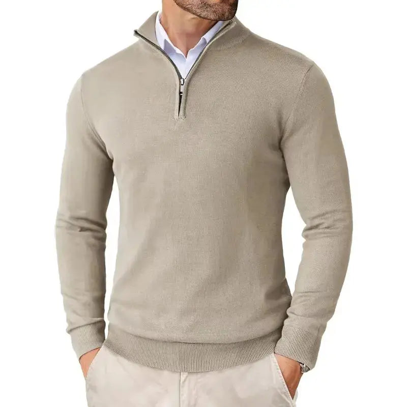 Herre Trøje Med Kvartrits Lynlås - Pullover Med Høj Krave Og Lange Ærmer