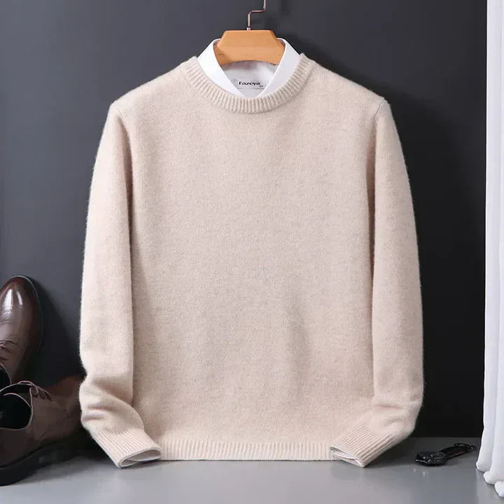 Herre Trøje Med Rund Hals - Pullover Med Ribstrikkede Afslutninger