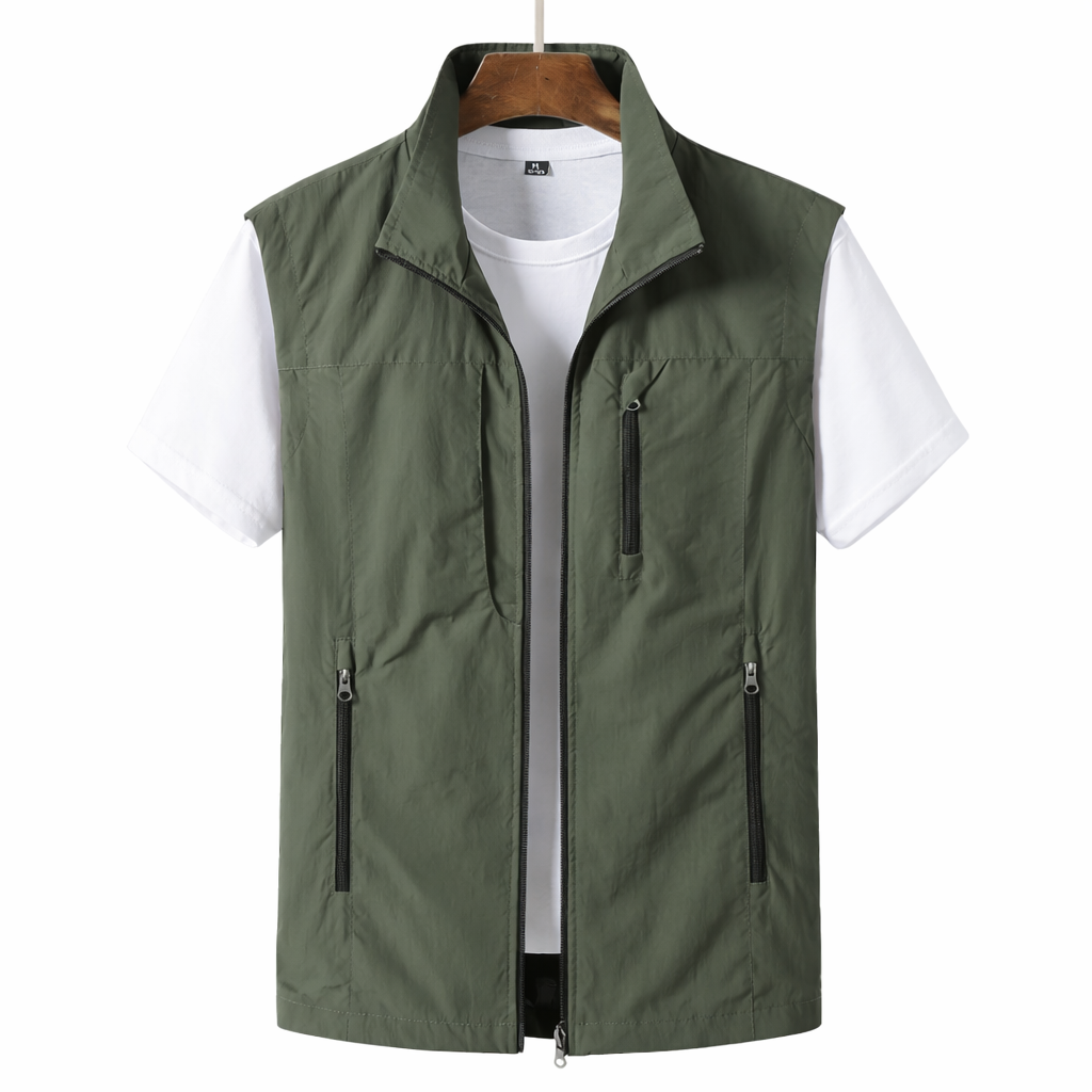 Herre Utilityvest - Ståkrave med Lynlås Foran