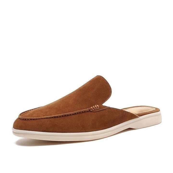 Herreloafers I Ruskind Uden Hælkappe - Mokkasinsyet Tå med Aben Hæl