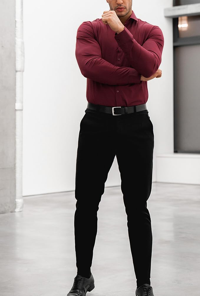 Herreskjorte med Slim Fit – Langærmet Stretchskjorte med Knaplukning