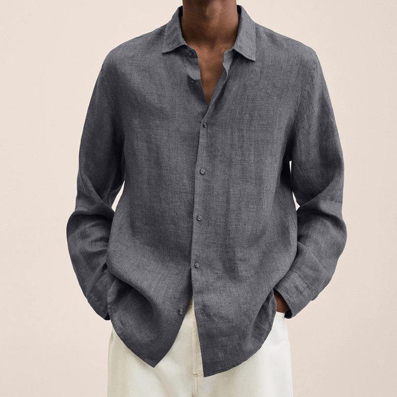 Herreskjorte med lange ærmer og knaplukning - Spread Collar