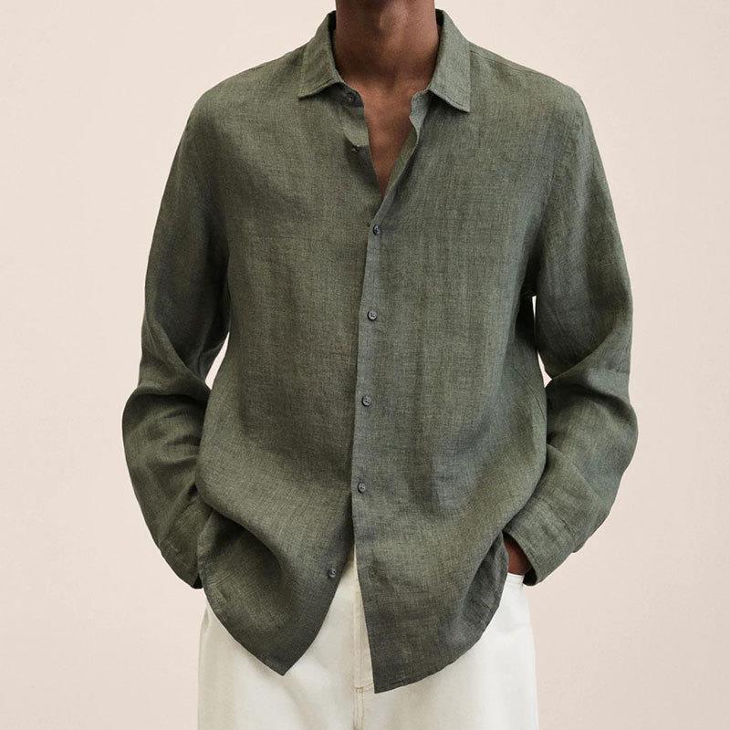 Herreskjorte med lange ærmer og knaplukning - Spread Collar