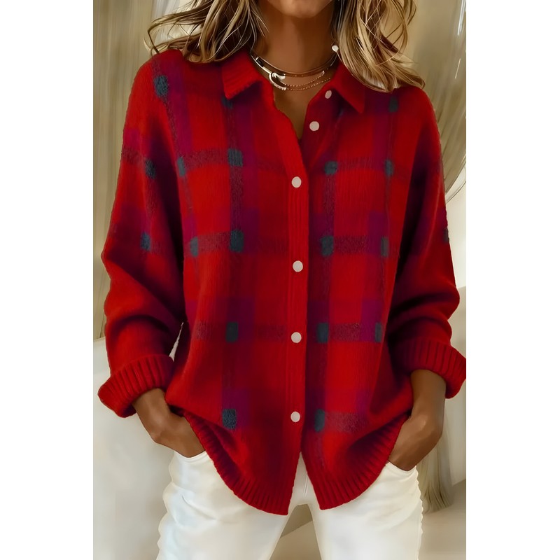 Cardigan med skotskternet mønster - Oversized fit